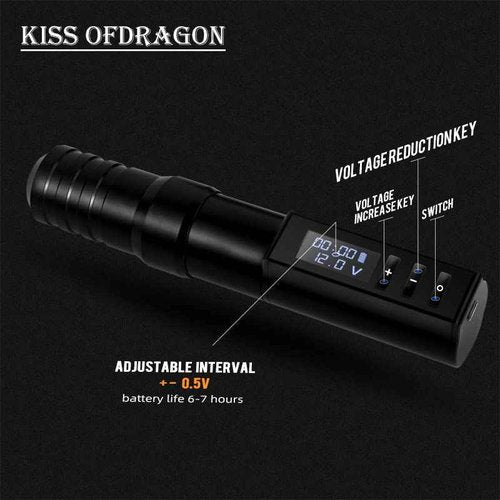 Tattoo Gun Kit - Kiss of Dragon Tattoo Kit Complete Wireless Tattoo Machine 2400mAh Power Supply 20pcs Cartridge Needles Tattoo Ink Practice Skin Bandage for Beginners