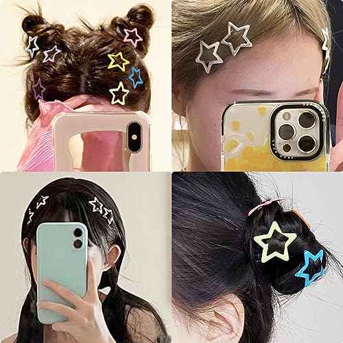 Star Hair Clips, Light Green, Small, Set of 10, Hair Accessories for Women and Girls, Y2K Fashion and Party, Non-slip Hollow Glitter Barrettes