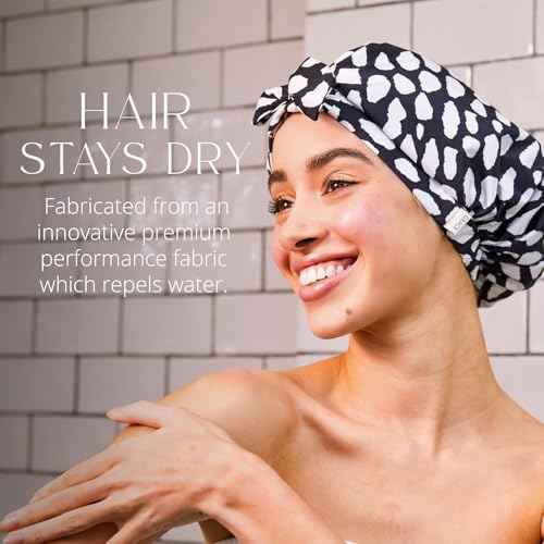 GRACE & COMPANY Luxury Shower Cap For Women - 100% Waterproof, Reusable, Washable & Breathable Shower Caps - Casablanca(Bag Packaging)