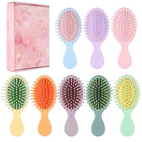 8 Pcs Mini Hair Brush for Girls,Colorful Small Hair Brush Pocket Travel Mini Hair Wet Brush Makeup Party Favors for Home,Bridesmaid,Birthday,Christmas