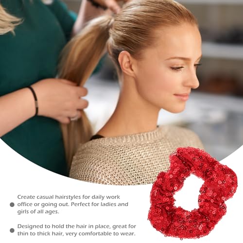 4Pcs Scrunchies for Women Hair Scrunchies Elastic Thin Hair Bands Sequin Satin Scrunchy Hair Ties Christmas Red Hair Ties Hair Accessories