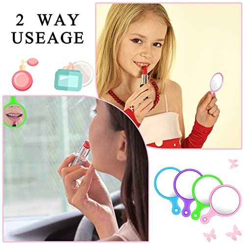 24 Pcs Handheld Mirror with Handle, 2.4 x 1.6 Inch, Small Portable Round Mirror Bulk for Kids Travel Makeup Classroom Camping Daily DIY Crafts