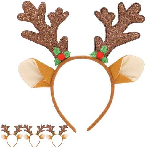 BEGOOD Christmas Headbands, 3Pcs Xmas Reindeer Headwear Flexible Deer Antler Holiday Hair Hoops Headband for Christmas Cosplay Party Accessories
