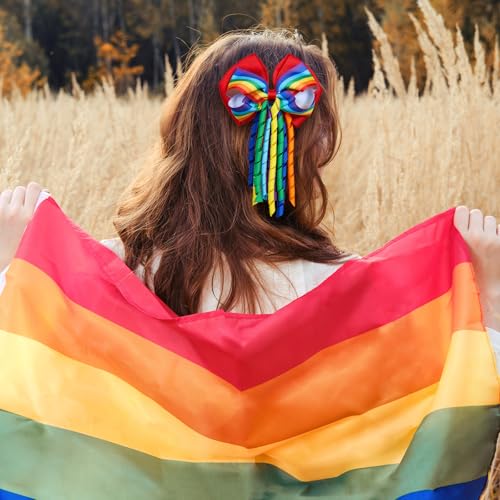 4.7" Rainbow Hair Bow Clips,Big Tassel Korker Cheer Bow Alligator Barrettes Hair Pins for Girls Women, Ideal for Pride Month Parade, Wedding Party, Summer Holiday Accessories Gift