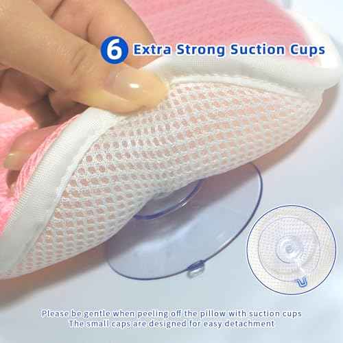 Bath Pillow, Bath Pillows for Tub Neck and Back Support, Bathtub Pillows for Head and Neck with 6 Strong Non-Slip Suction Cups, 4D Air Mesh, Bath Accessories Spa Gifts for Women(Pink)