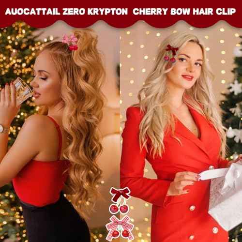 8 Pcs Cherry Bow Hair Clip Sweet Cute Rhinestone Bow Alligator Clips Red White Plaid Hair Barrettes Hair Accessories for Women Girls Christmas Hair Decoration