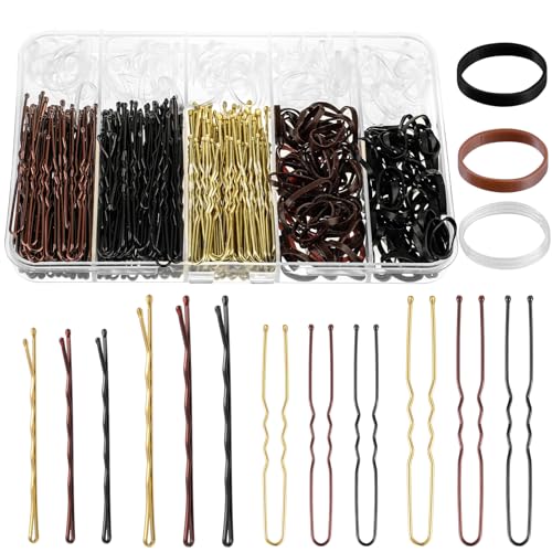 480 Pcs Bobby Pins Hair Pins Kit, U Shaped Hair Pins for Buns, Hair Pins for Women, Hair Rubber Bands with Box, 2/2.36/2.76inch Black Bobby Pins Brown Hair Blonde Hair Pins for Styling