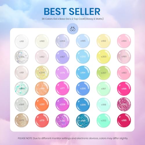 beetles Gel Polish Set - 39Pcs Neon Gel Nail Polish Pink Red Blue Purple Polish All Season Nails with Base Top Coat Soak off Uv LED Lamp Colorful Candies Manicure Kit DIY Home Gifts for Women Girls