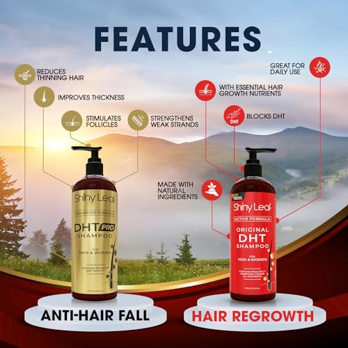 Shiny Leaf DHT Blocker Shampoo And Conditioner Bundle With Procapil, Capixyl, Biotin, Castor Oil ? Professional Strength Hair Growth Shampoo And Conditioner Sets for Men And Women (4x16 Fl.Oz)