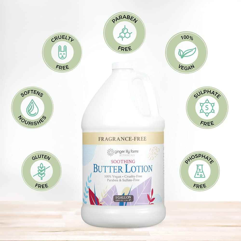 Ginger Lily Farms Botanicals Soothing Butter Lotion for Dry, Sensitive Skin, 100% Vegan & Cruelty-Free, Fragrance Free, 1 Gallon Refill (Pack of 4)