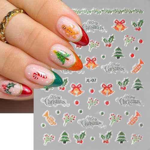 30 Sheets Nail Stickers - 3D Cartoon Christmas Art, Self-Adhesive Decals for Women - Winter Snowflake, Santa Claus, Snowman, Xmas Tree Themes