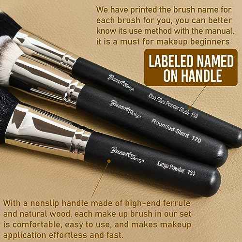 Makeup Artist MUST HAVES 42Pcs Makeup Brushes Set with Real Natural Goat Hair By BUEART DESIGN (42Pcs Matte Pearl Black)