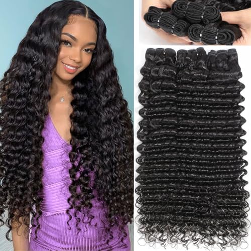 Deep Wave Human Hair Bundles 12A Brazilian Deep Curly 3 Bundles for Black Women 18 20 22 Inch 100% Unprocessed Wet and Wavy Bundle Human Hair