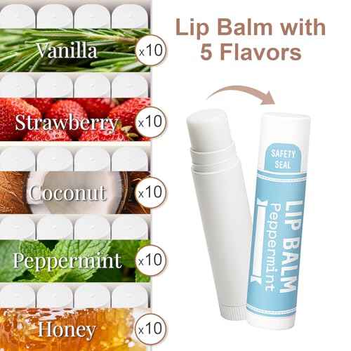 Lip Balm Bulk Unlabeled 50 Pack, Natural Lip Balms Set Gifts For Women, Custom Party Favors Appreciation Christmas Gift For Coworkers, Ideal For Weddings, Birthday, Baby Showers- 5 Flavors
