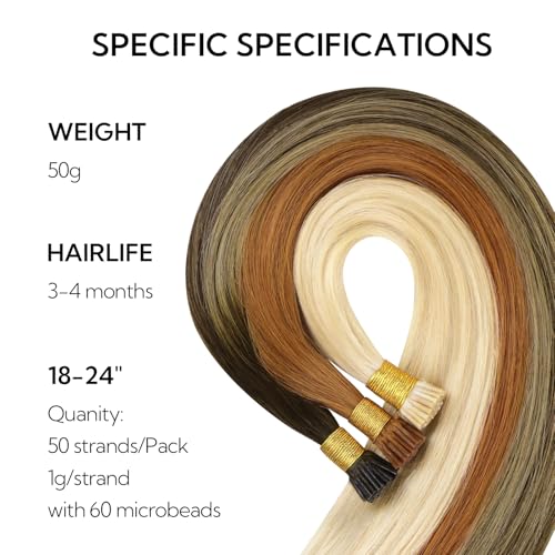 HOTBANANA I Tip Hair Extensions Human Hair, 24 Inch 50g 50s Platinum Blonde Pre Bonded ITip Hair Extensions Cold Fusion I Tip Extensions Straight I Tips Hair Extensions