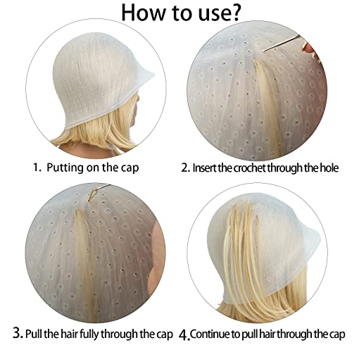 Pre-punched with Holes Silicone Highlight Cap Hair Color Set Professional Reusable Highlighting Cap with Hook Salon Hairdressing Dyeing Staining Tools for Women Men