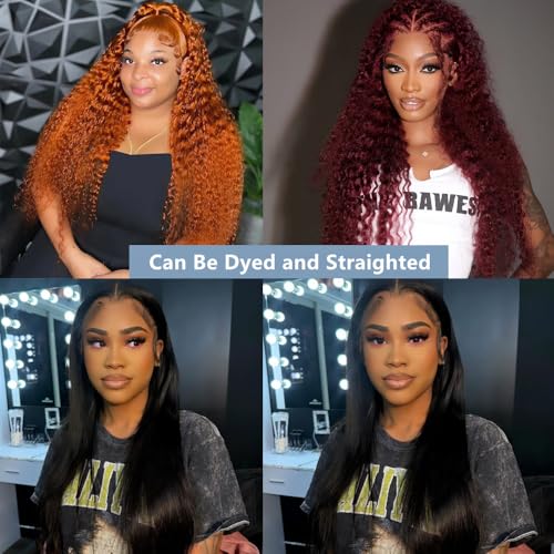 13x6 Deep Wave Lace Front Wigs Human Hair Pre Plucked 180% Density 13x6 HD Lace Frontal Deep Curly Lace Front Wigs for Women Curly Human Hair Wig Glueless Deep Wave Frontal Wigs with Baby Hair 22Inch