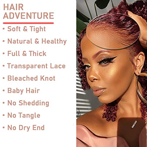 99j Burgundy Bob Lace Front Wigs Human Hair for Women 13x4 Hd Lace Frontal Short Curly Glueless Bob Wigs Pre Plucked Brazilian Remy Hair Wigs Wine Red Color 12 inch