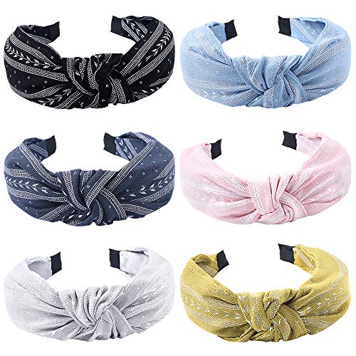 Ivyu Hairband, 6 Pcs Headbands for Women - Light Color, Fashion Cotton-flax Fabric, Knotted Wide Band, Accessories Cute Boho Beauty, For Workout GYM Yoga Running