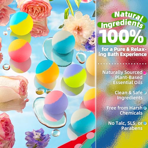 64 Pack Natural Bath Bombs Bulk Set ? 8 Scents, Organic Ingredients, Long-Lasting Bubbles, Relaxing Gifts for Women & Men, Self-Care, Birthday, Christmas & Stocking Stuffers