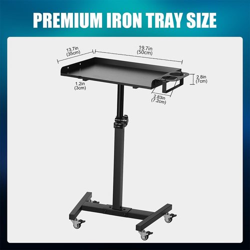 Poarmeey Tattoo Tray on Wheels Salon Tray Cart with Cylinder Rack Rolling TrayTable Station Adjustable Height for Tattoo Studio Salon