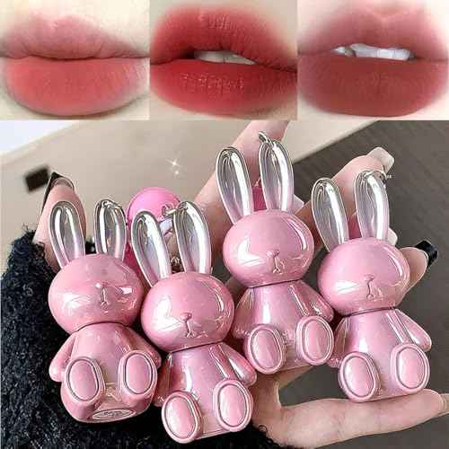 3 Colors Matte Liquid Lipstick, Cute Rabbit Key Chain Lip Gloss, Lightweight Matte Finish Lip Stain Full Coverage Korean Makeup for Girls£¨#1,#5,#6£©