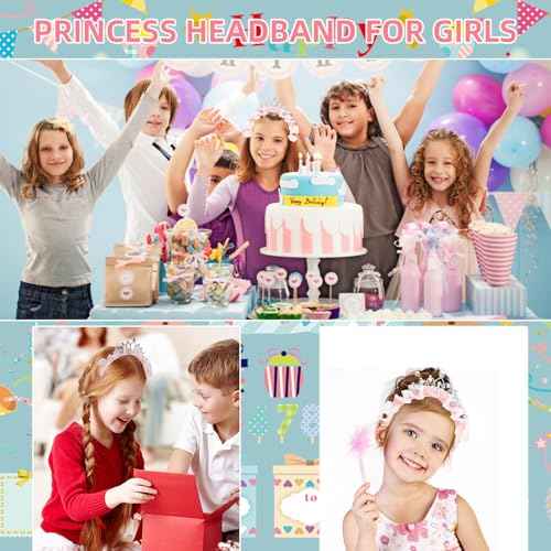 Princess Crown Headbands Birthday Gifts for Women Tiara Cute Pink Rhinestone Pearl Crown Hair Band Accessories Elastic Head Bands Headpiece Decoration for Christmas Party Favor Costume Cosplay