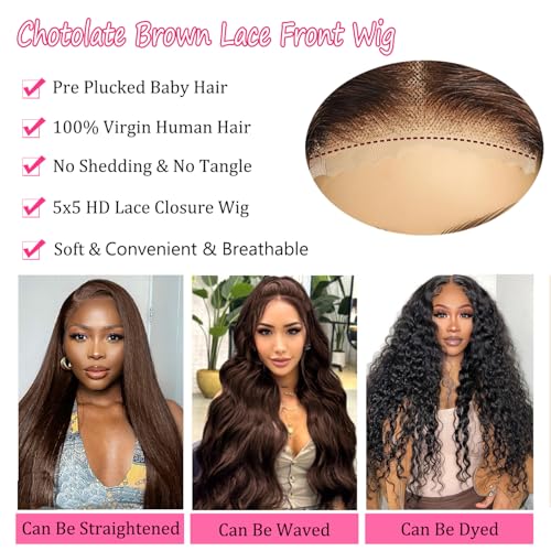 ONICE Wear And Go Glueless Wigs Human Hair Pre Plucked 5x5 HD Lace Closure Human Hair Wigs For Black Women Upgraded No Glue Deep Wave Lace Front Wigs Human Hair(Chocolate Brown,22Inch)