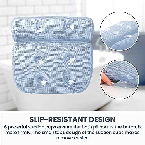 LuxStep Bath Pillow Bathtub Pillow with 6 Non-Slip Suction Cups,14.6x12.6 Inch, Extra Thick and Soft Air Mesh Pillow for Bath - Fits All Bathtub, Blue