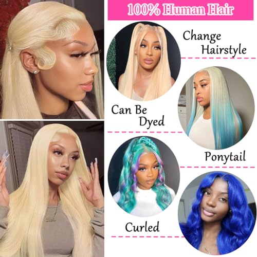 26 Inch 613 Lace Front Wig Human Hair Blonde 13X6 HD Transparent Lace Front Wigs Human Hair 180% Density Blonde Glueless Wigs 613 HD Straight Lace Frontal Wig Pre Plucked