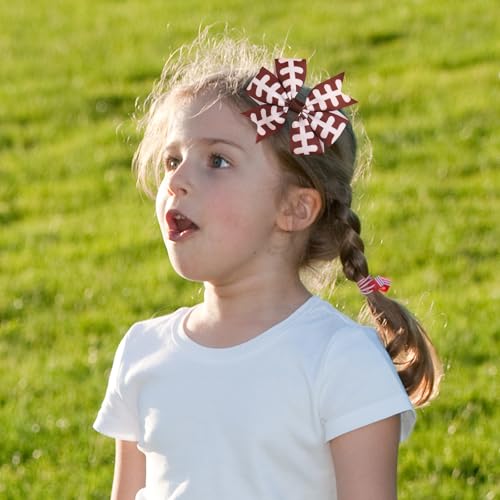 Football Hair Bow Clips Brown Hair Bows for Women Cute Football Line Print Hair Clip Football Ribbon Bows for Girls Cheer Hair Barrettes 3in¡¯ Football Sport Hair Bow Super Bowl Hair Accessories 2Pcs