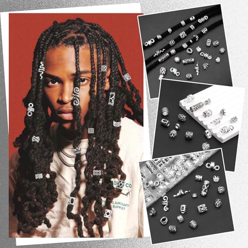 NAISKA Vikings Hair Jewelry for Braids 231Pcs Norse Runes Tube Beads Cross Snake Loc Dreadlock Accessories Non-Piercing Ear Cuffs Locs Jewelry for Women