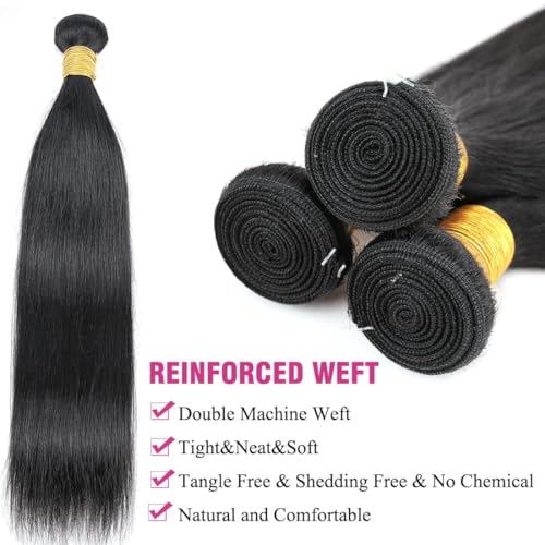 Human Hair Bundles Brazilian Straight Human Hair Bundles 100% Unprocessed Virgin Human Hair Straight Raw Quick Weave 3 Bundles 18 20 22inch Deals Natural Black