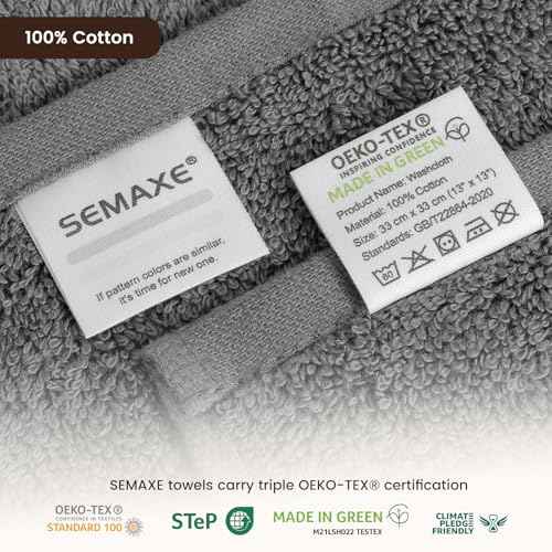 SEMAXE 100% Cotton Washcloths 12-Pack, 13 ¡¿ 13 Inch Soft Luxury Face Towels ? Super Absorbent & Quick-Dry, Premium Cloth with Hanging Loop, Oeko-TEX Certified, Gift-Ready Box