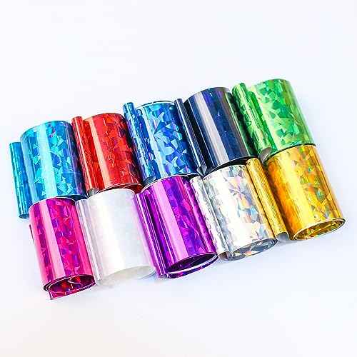 DANNEASY 10 Roll Iridescent Cellophane Nail Foil Transfer Holographic Foils Sheets Aurora Glass Nails Stickers Starry Sky Nail Art Foil Glitter Nails Design 3D Manicure Decoration