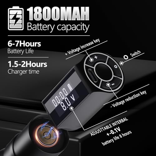 Tattoo Gun Kit-Kiss of Dragon Tattoo Machine, Practice Tattoo Pen for Beginners, 1800mAh Power Supply Tattoo Machine Equipped with Customized High-Precision Motor