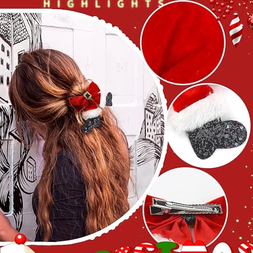 2 Pcs Christmas Hair Clips for Women Girls Red Velvet Big Bow Christmas Stocking Hair Clip Hairpin Hair Bow Clip Glitter Bows Barrettes Christmas Hair Accessories Xmas Party Gifts
