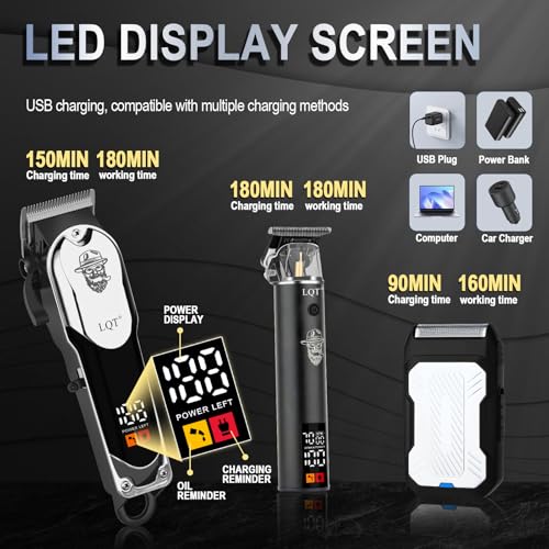 Professional Cordless Hair Clippers for Men - LED Display Hair Trimmer & Beard Trimmer Kit, Rechargeable Hair Cutting Machine with Precision Blades, Gifts for Dad Father's Day, Christmas