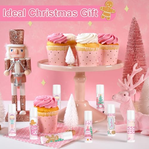 50 Pcs Christmas Lip Balm Bulk Lip Care Moisturizing and Nourishing Lip Balm Christian Religious Holiday Party Gift for Women Girls Coworkers (Pink)