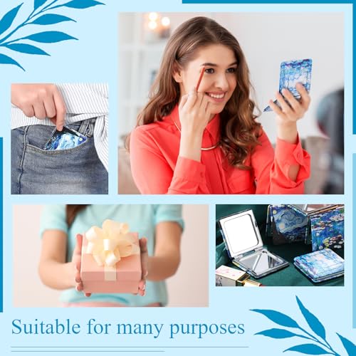 8 Pcs Compact Mirror Double Sided Makeup Square PU Leather Portable Pocket Hand Mirror Bulk with 2X1X Magnification Art Gift for Woman
