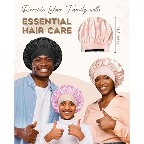 BONNET QUEEN Silk Bonnet for Sleeping Women Satin Bonnet Hair Bonnet Adjustable Reversible Double Layered Sleep Night Cap for Curly Hair Jade and Pink