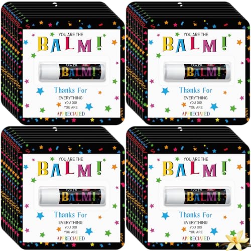 30 Pack Christmas Employee Appreciation Gifts Bulk Lip Balm Teacher Staff Team Xmas Thank You Gift You're the Balm Thanksgiving Party Favors Christmas Stocking Stuffers for Women Men Volunteer