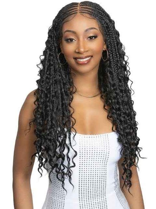 Janet Collection Melt Lace Front ENCORE LAVIE Wig – 28" BOHO BOX Braid Wig – HD 360 Lace 13x6 Free Parting – Human Hair Blend UNIMIX – Pre-Braided Glueless Protective Style