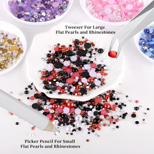 250g Flatback Pearls and Rhinestones for Bedazzling, 5 Colors Flat Back Pearls and Sequins for Crafting, 3mm-8mm Bedazzler Gems Kit for DIY Nail Shoes Clothes Tumblers Art