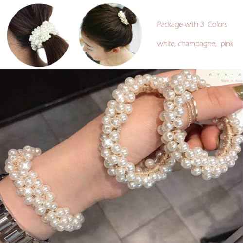 Unicra Pearl Hair Scrunchies Decorative Hair Ties Ponytail Holder Hair Accessories for Women Pack of 3