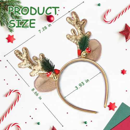 Christmas Headbands Glitter Christmas Elk Antlers Headband Cute Christmas Head Boppers Party Gift Christmas Costume Party Accessories for Women and Girls£¨Gold£©