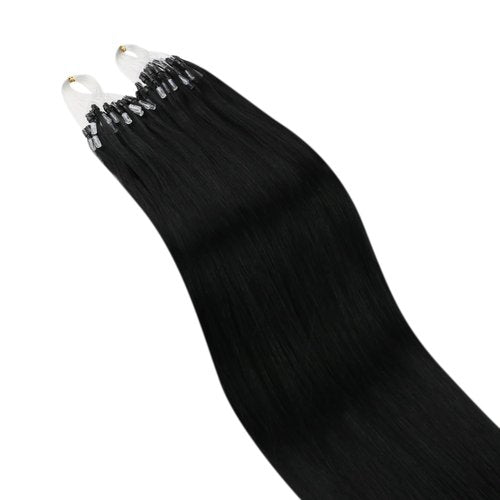 Ugeat Micro Link Hair Extensions Human Hair #1 Real Human Hair Extensions Jet Black 22 Inch and 18 Inch