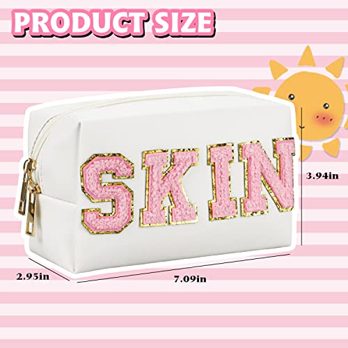 Preppy Makeup Bag,Skincare Bag,PU Leather Portable Waterproof Preppy Stuff for Travel Toiletry Bag,Makeup Bag for Girls Women