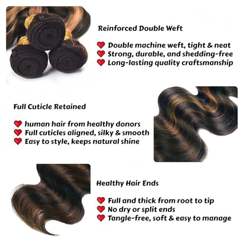 Ombre Human Hair Bundles P1B/30 Body Wave Bundle 24 26 28 Inch 3 Bundles Two Tone Black Mixed With Brown Hair Extensions