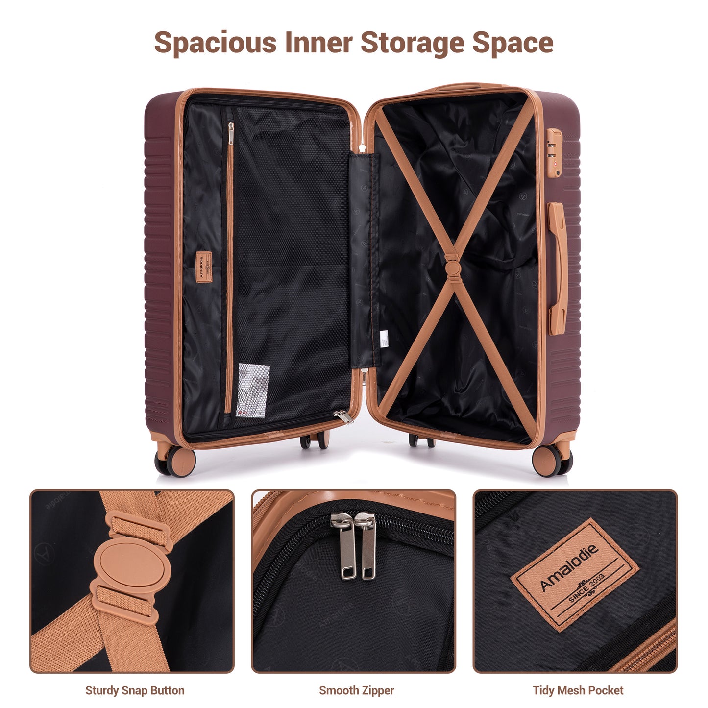 6 Piece Luggage Set, ABS Hard Shell Travel Suitcase With TSA